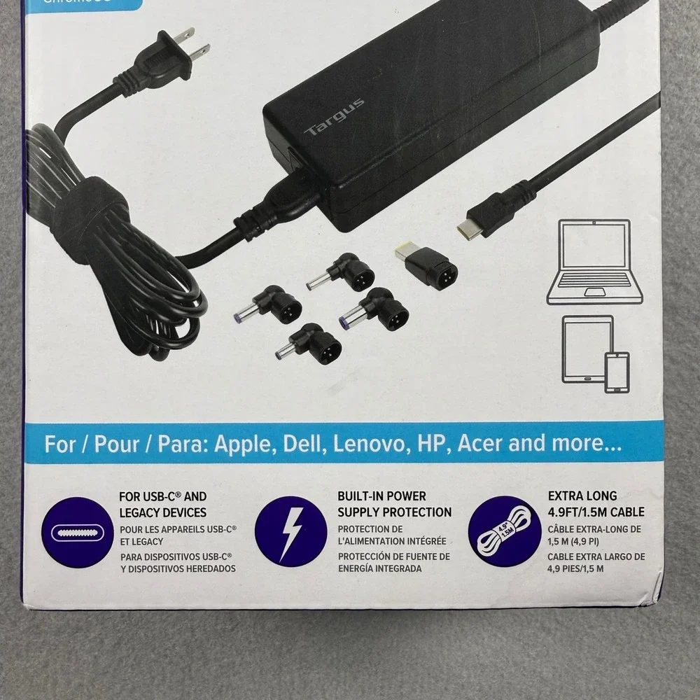 Targus Universal Charger Laptop 100W‎ APA107 USB-C & Legacy Tips Black Open Box